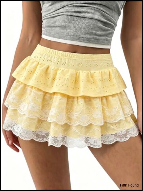 Dresses & Skirts - Lace Mini Skirt Ruffle Layered with Shorts A Line Skort